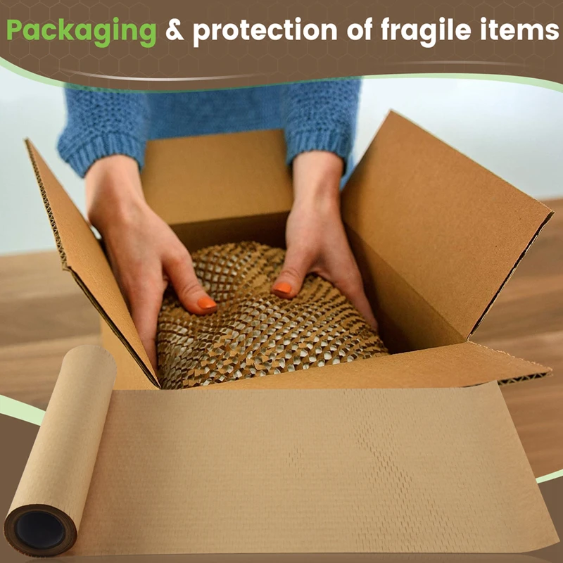 1 Roll Recycled Packing Paper 12Inch X 33FT Eco Honeycomb Paper For Moving Packaging Wrap Recyclable Cushion Material