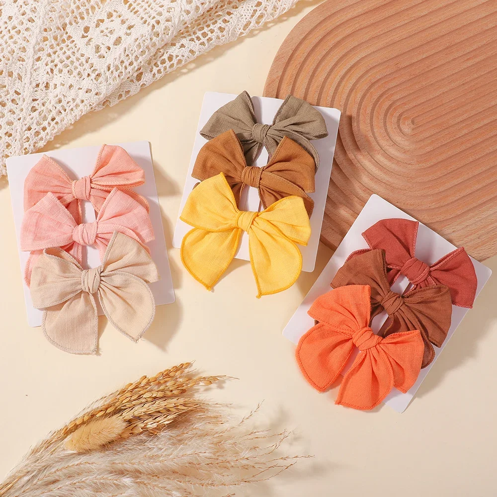 3Pcs/Set Handmade Cotton Cheer Bows Hair Accessories Large Bowknot Hair Clips Safe Hairpins Autumn Kids Headwear for Baby Girls