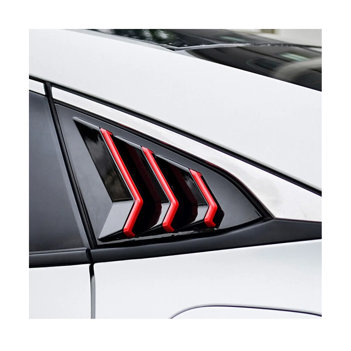 For Honda Civic 2016-2021 Sedan Rear Side Vent Quarter Window Louver Cover Triangular Window Trim Gloss Black Red