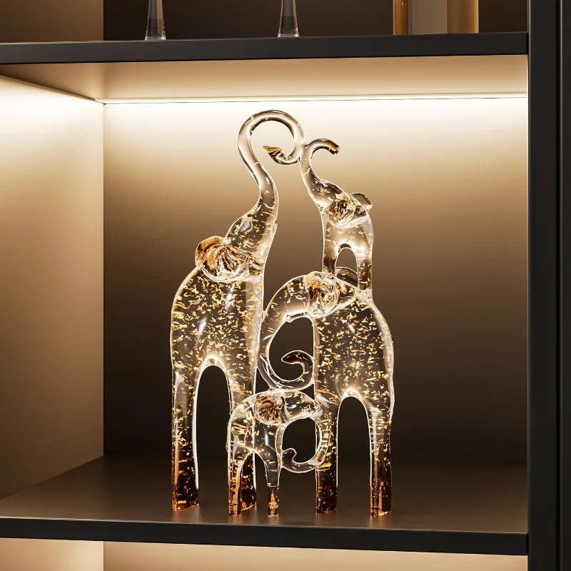 

A Family Four Elephant Statuette Art Decoration,Transparent Resin Living Room TV Cabinet,Wine Cabinet Desktop Decorations,Gifts