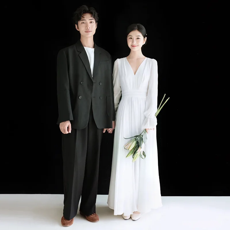 

Petite Light Wedding Dress Simple Forest Style Super Fairy French Travel Shoot Lightweight White Long Sleeve Marriage Registrati