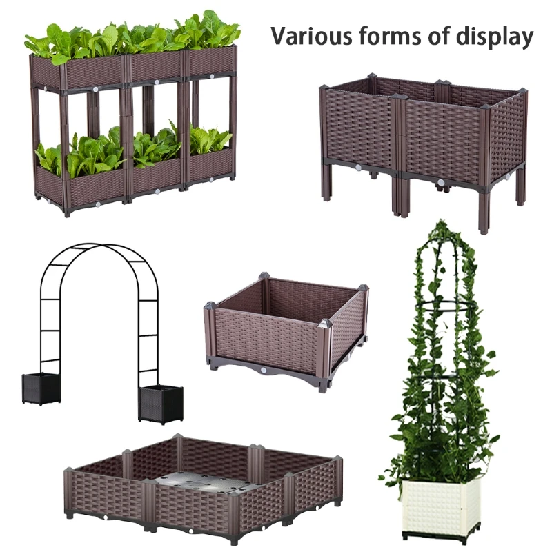 Rectangular Raised Garden Bed Kit Indoor Outdoor Plastic Planter Grow Box Flowerpot Elevated Garden Bed Garden Pots & Planters