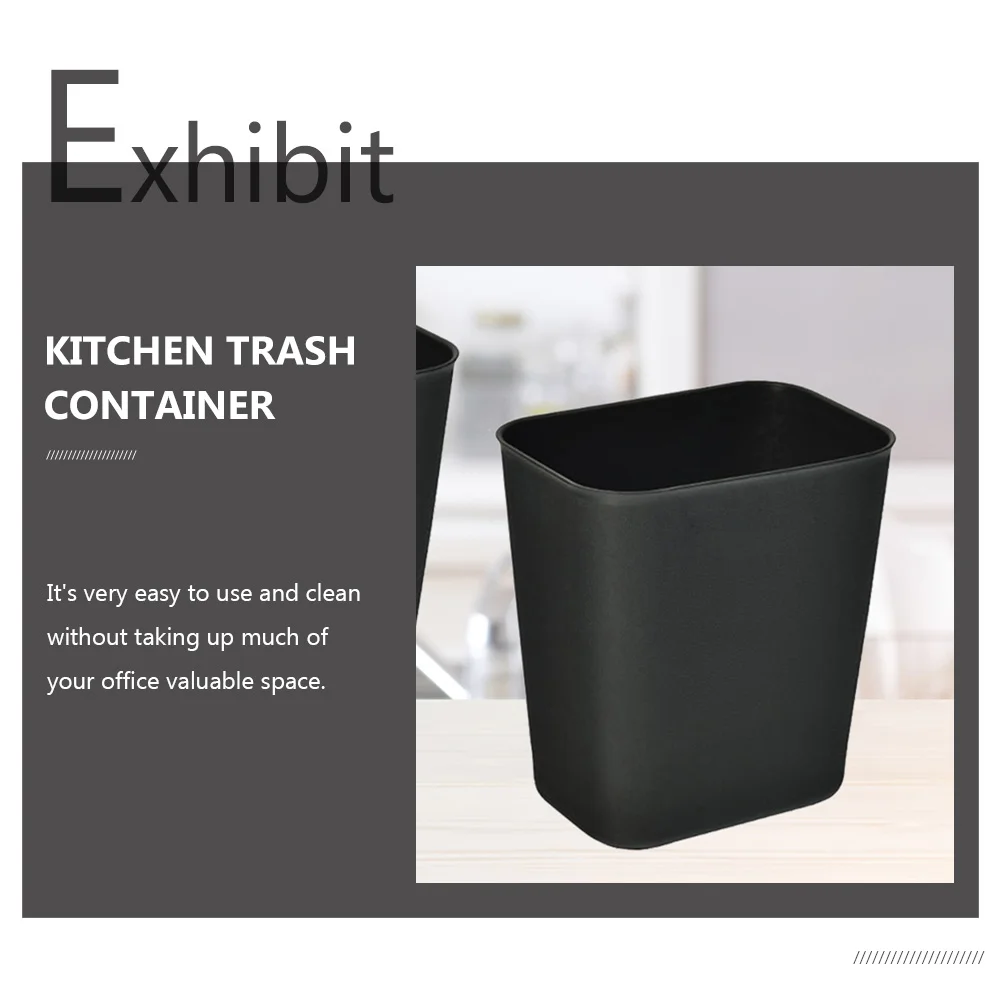 14L Trash Can Kitchen Small Capacity Wastebasket Square Garbage Container Black Waste Bin Modern Bucket for Office Bedroom