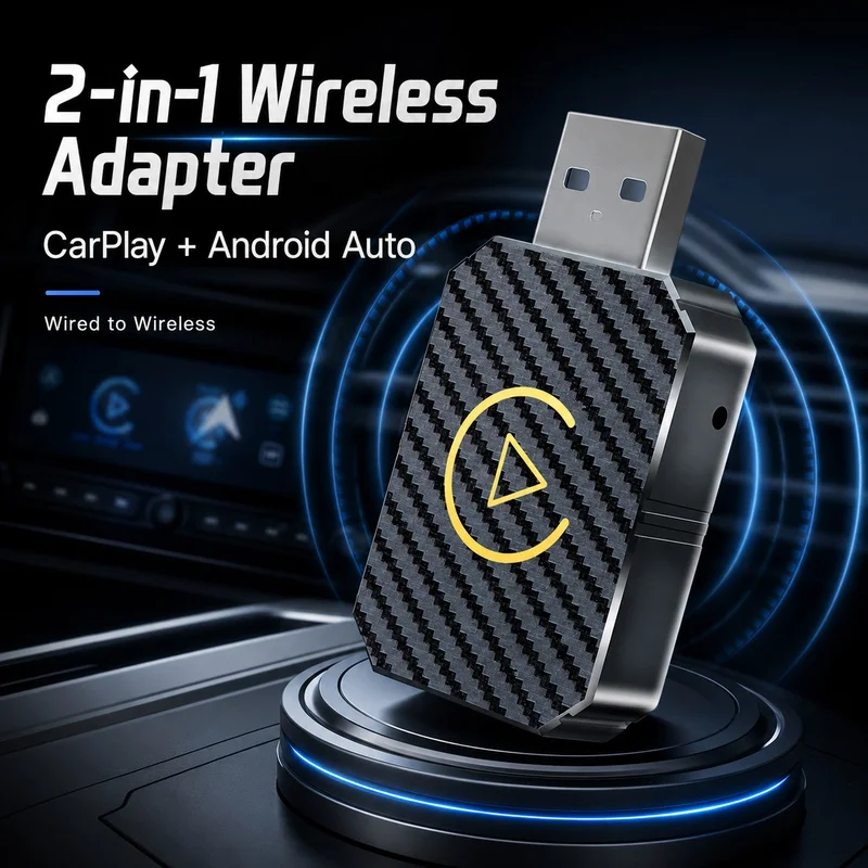 2-in-1 Wireless CarPlay Android Auto Adapter USB Dongle Wired to Wireless Converter for Factory Car System Type-C Included