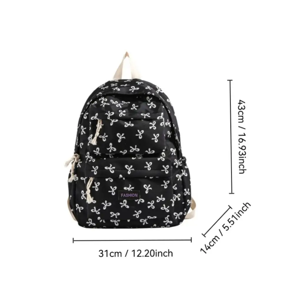 Portble Bow Printed Students Backpack Adjustable Strap Nylon School Bag Large Capacity Travel Rucksack Outdoor