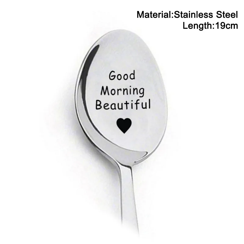 Lettering Coffee Spoon Long Handle Tea Ice Cream Tableware Stainless Steel Engraved Spoon Valentines Day Present For Girlfriend