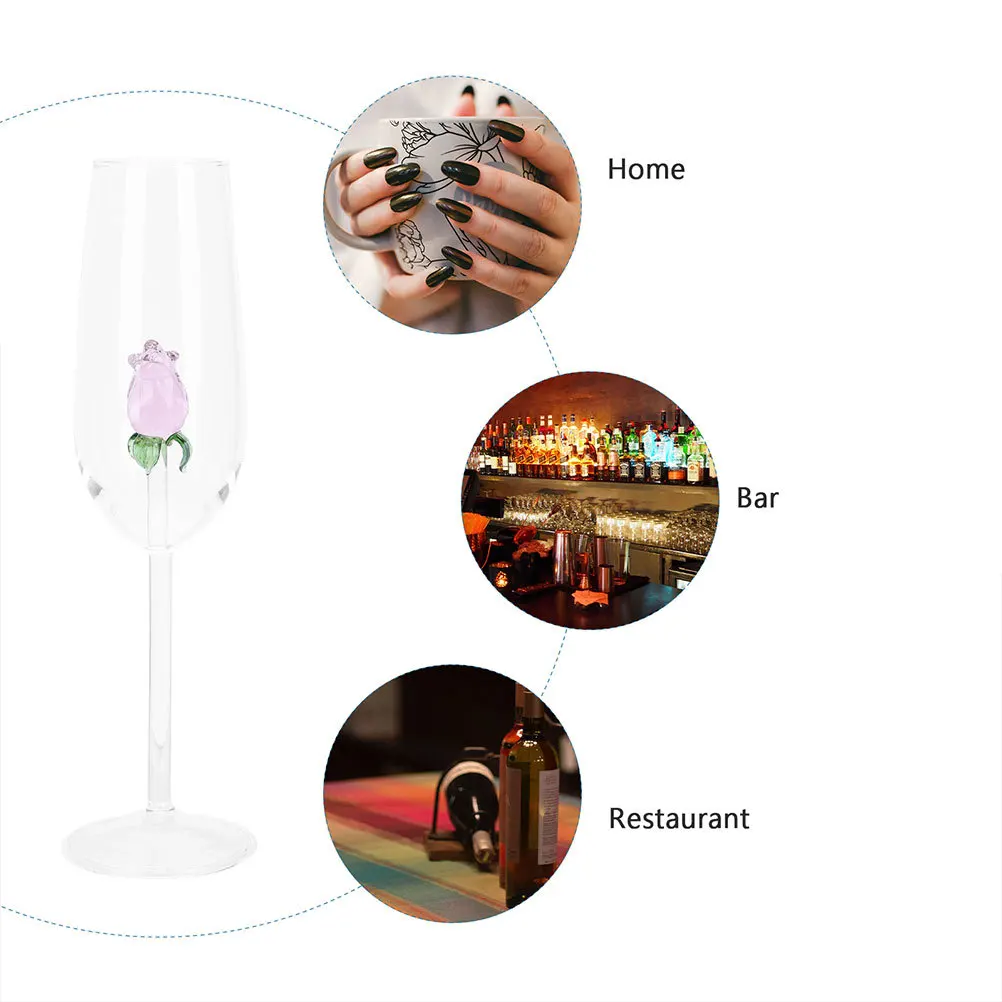 

2Pcs Rose Crystal Glass Wine Goblets Retro Compact Size Party Cocktail Glasses Elegant Table Decoration Wine Flutes