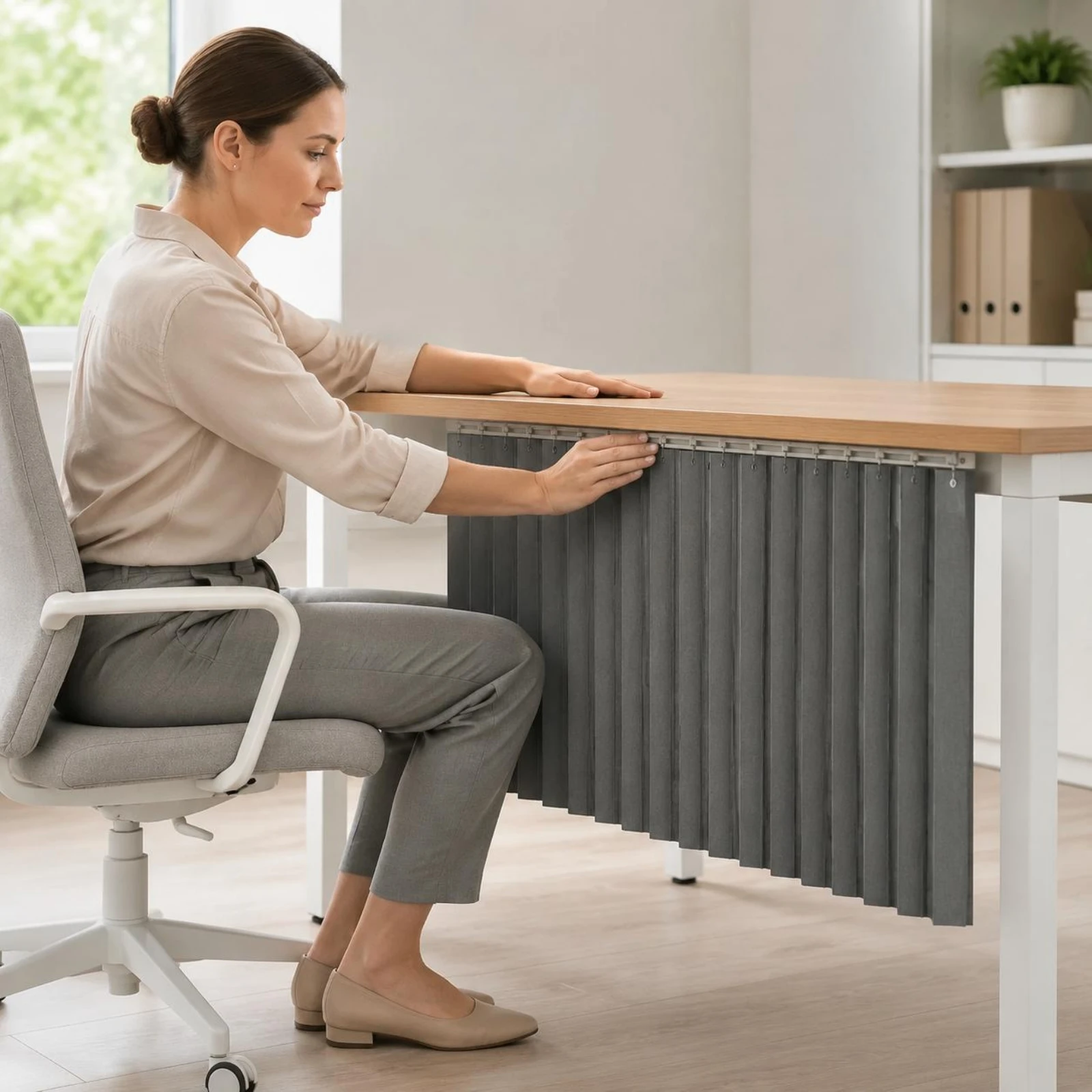 Desk Privacy Curtain Wind Blocking Office Privacy Curtain Workstation Screen Metal Rings Workspace Furniture Leather Strap - view 5