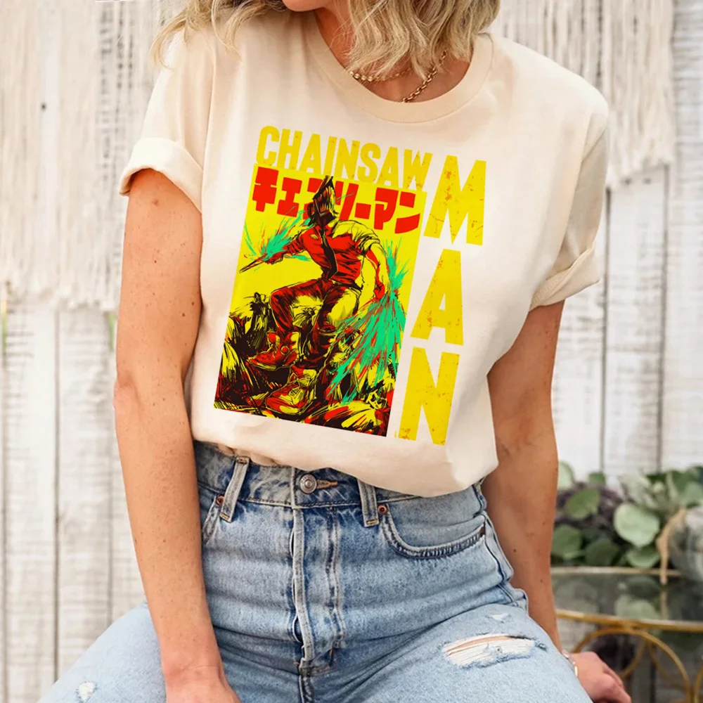 Chainsaw Man top tees female Breathable korean clothes harajuku  anime University Psychedelic anime Pastel Trendy University
