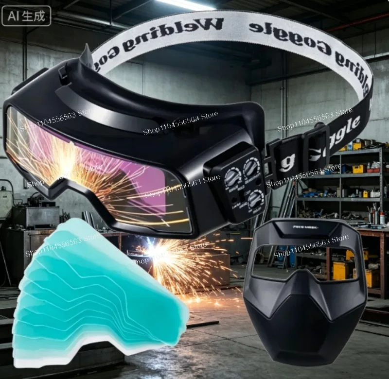 A20F Auto Darkening Welding Goggles Wide Range Shade 4/5-9/9-13 with Welder Mask + 10 Replacement Lenses