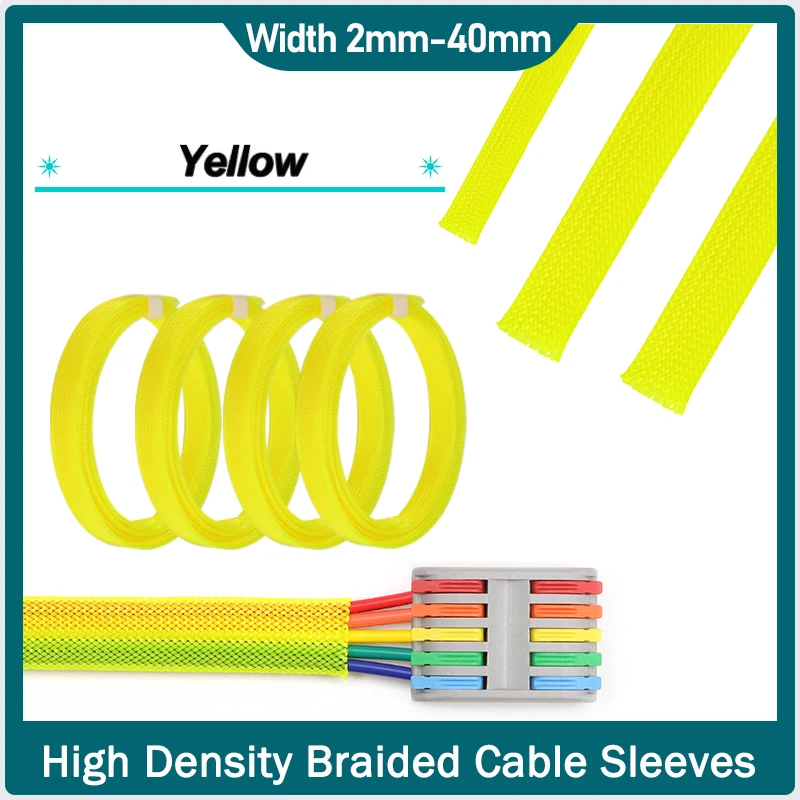 

1-50m Yellow PET Expandable Cable Sleeve 2mm-40mm Tight Braided High Density Office Wire Harness Protection Wire Wrap Sheath