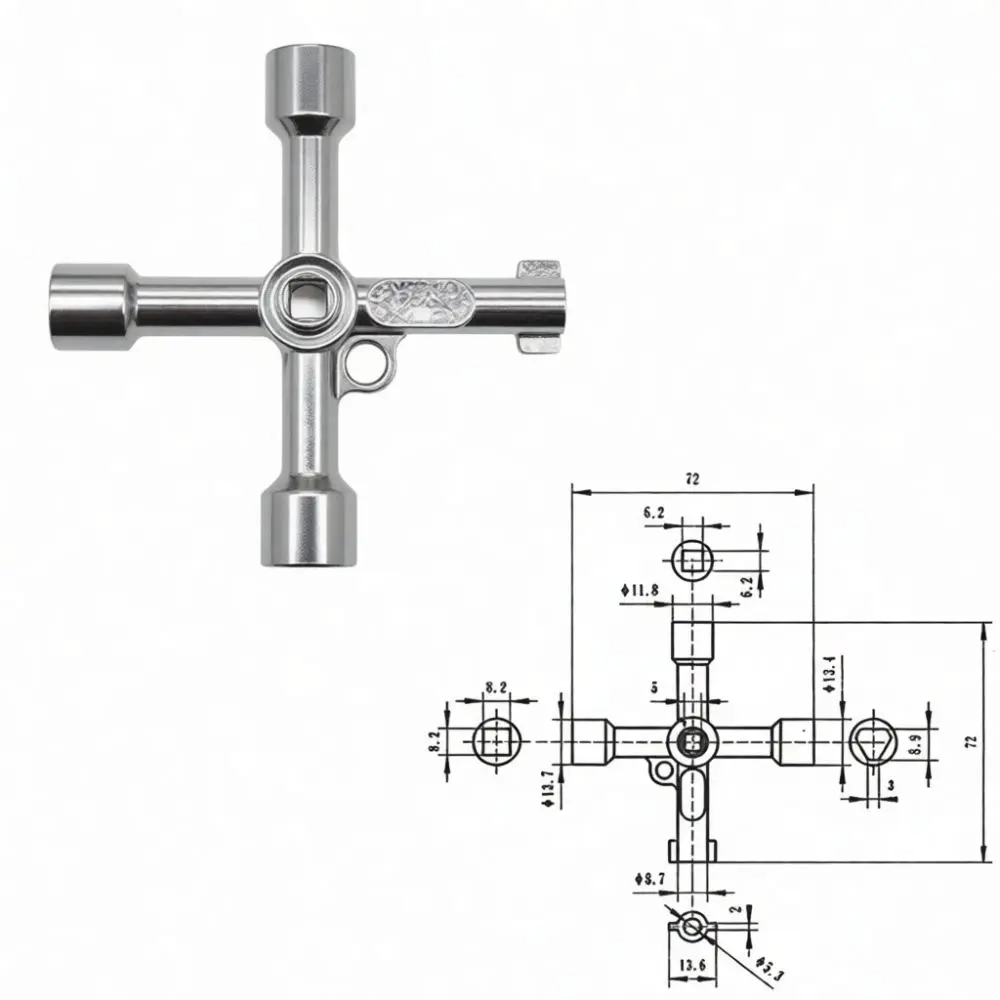 Stainless Steel Multifunction Utility Key Triangle Cross Square Shape Wrench For Electric Meter Cabinet Hardware