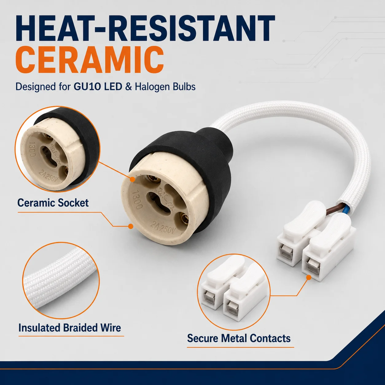 10Pcs Socket Lamp Base Holder Lamp Base GU10 Bulb Light Adapter Connector Converter Ceramic Wire For LED Bulb Halogen Lamp Light