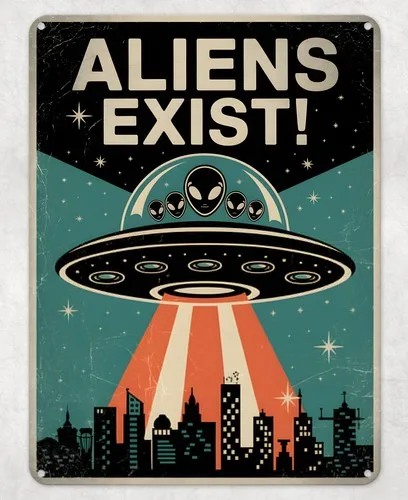 Aliens Exist Funny UFO Metal Poster Wall Tin Sign Man Cave Shed Home Plaque --Tin Sign