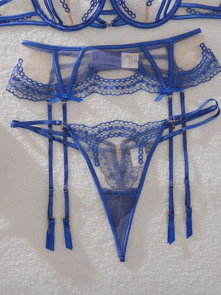 2025 Sexy Woman Underwear Premium Lingeries Sexy Hot Fantasy Bowknot Diamond Girl 3PCS Set Honey Embroidered Sheer Suit