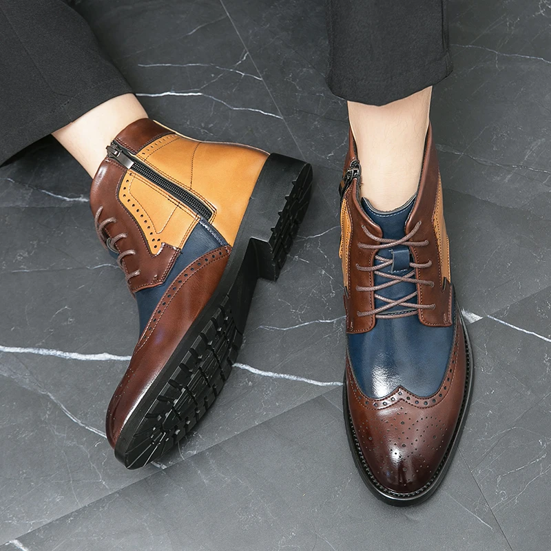 

38-44 Boots Men Thick soled Durable Splicing Bottom with Business Office Fashion Brand Boots Italian Gentleman Boots Men Boots