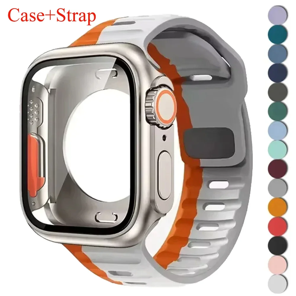 

Чехол + силиконовый ремешок для Apple Watch Band 45 мм 44 мм 41 42 46 мм Смарт-браслет Iwatch Series 5 6 Se 7 8 9 10 Change To Ultra Case