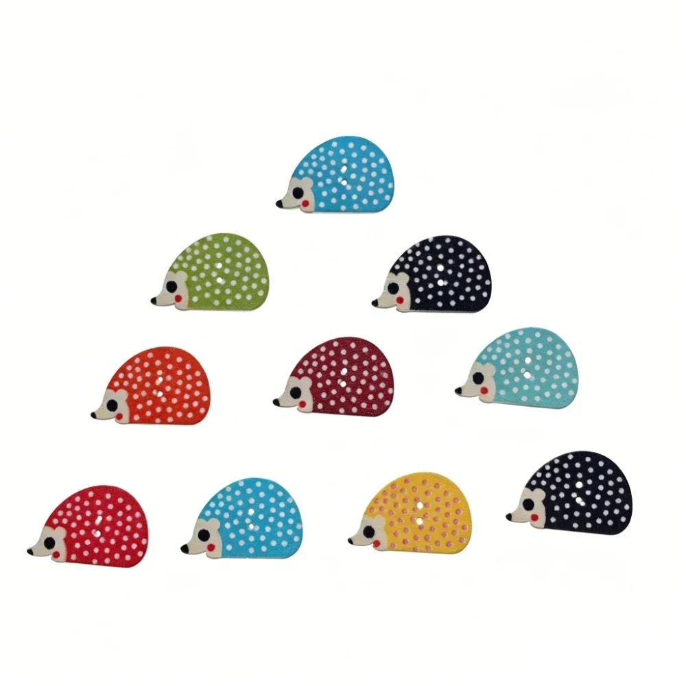 300PCS Cute Cartoon Hedgehog Wood Buttons Children's DIY Handmade Wooden Sewing Buttons Scrapbooking Two Holes Pentagram Star