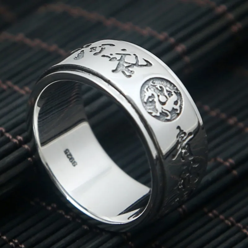 BOCAI S925 Sterling Silver Rings for Men Women New Fashion Chinese Four Divine Beasts Rotatable Pure Argentum Amulet Jewelry