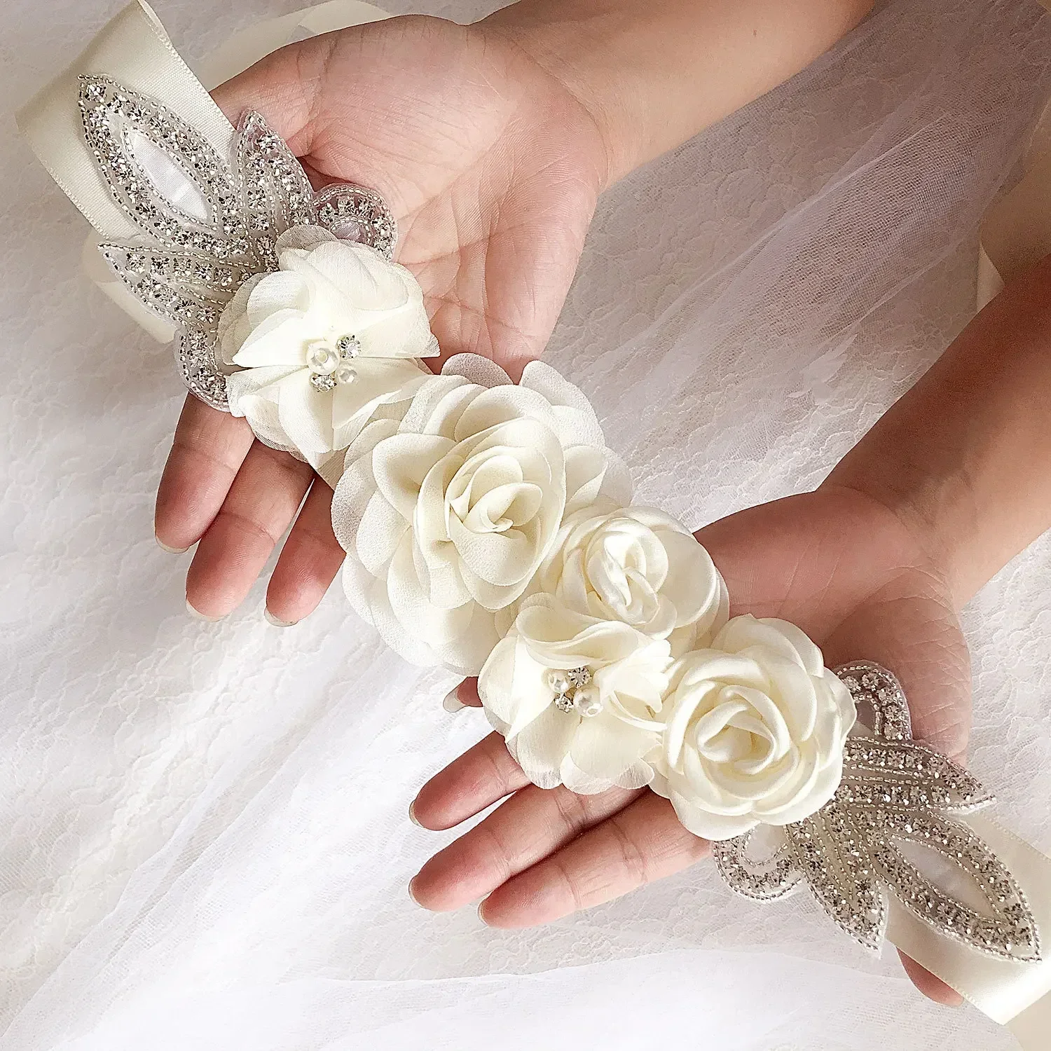 Fashion Flower Belts For Women Wedding Dresses Belt Waistband Girdle Belt Rhinestone Crystal Beaded Ribbon Lace Sashes Girl