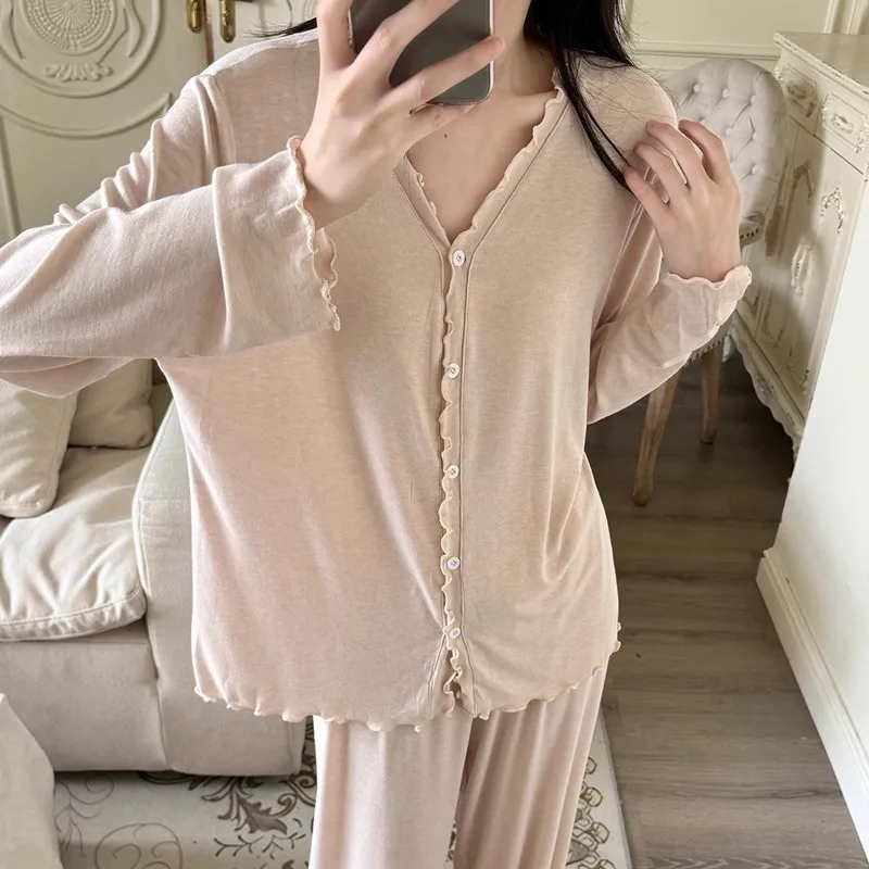 

Korean Modal Cotton Pajama Sets Lounge Sleepwear Women's Pajamas Spring Autumn Home Wear Suit For Woman Night Wear Pijamas