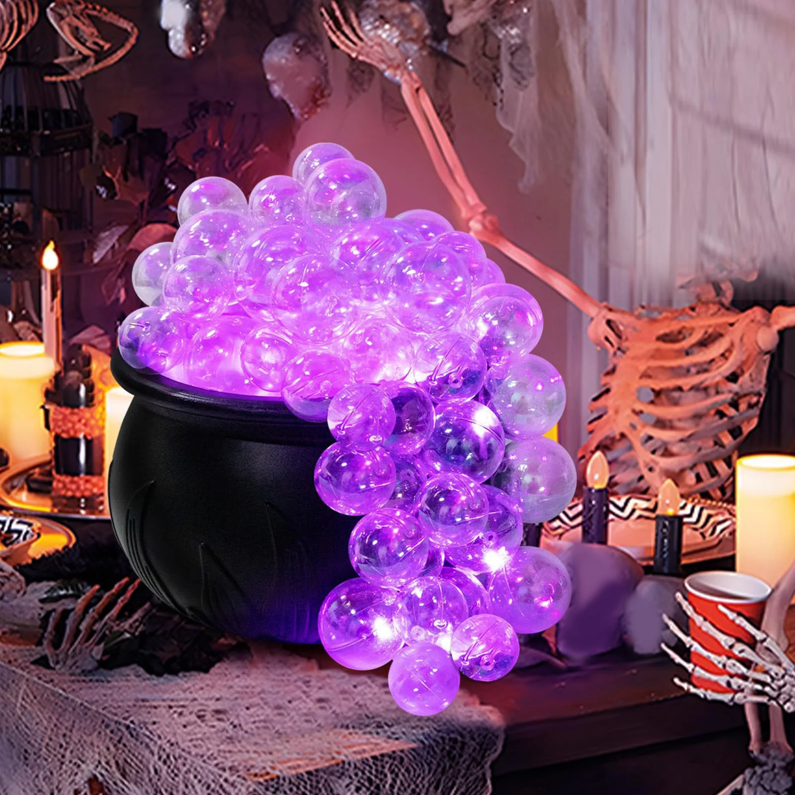 Bubbling Cauldron Ornament Multifunctional ABS Vintage Unique Practical Violet Light Bubbling Cauldron for Storing Candy