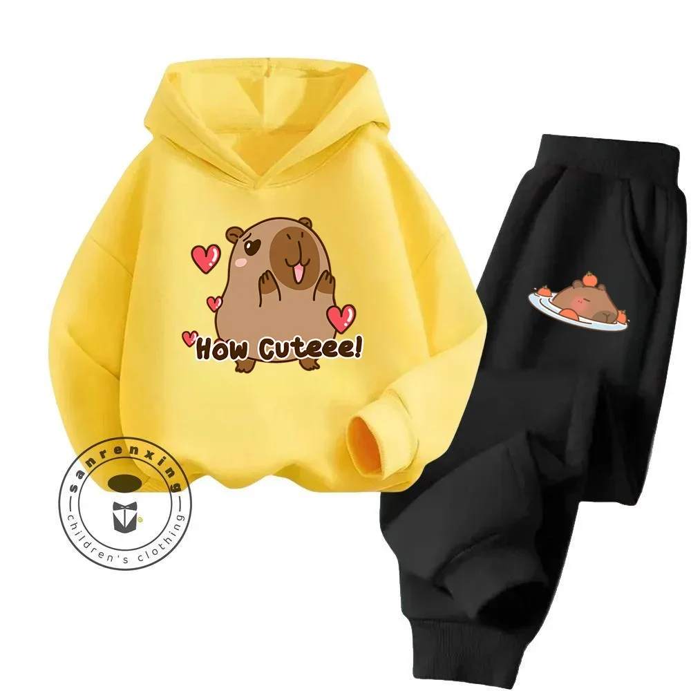 

Толстовка с капюшоном Capybara + брючный костюм для детей в возрасте от 3 до 14 лет с нишевым дизайном, костюм с капюшоном из высококачественного хлопка