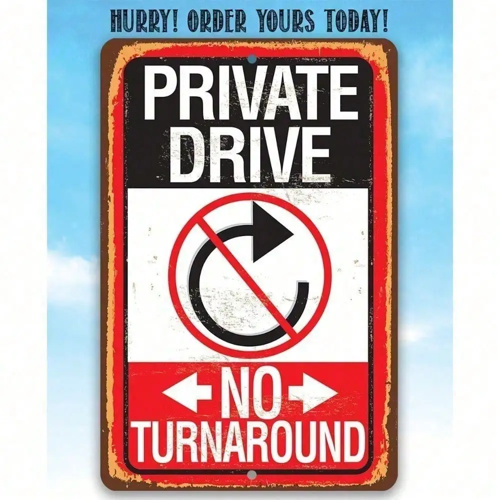 CIFBUY Private Drive No Turnaround Aluminum Wall Art Waterproof Durable Metal Sign for Entryway Yard Decor