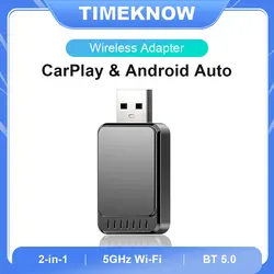 TIMEKNOW New Wireless CarPlay Android Auto Adapter Smart Mini Box Plug And Play 5GHz WiFi Fast Connect 2 in1 Wireless Adapter