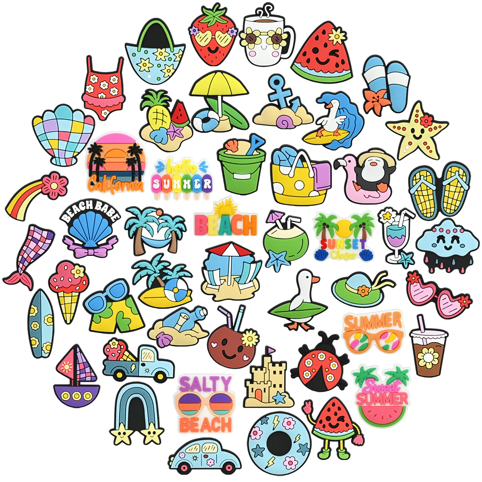 Shoe Charms Random 10-30Pcs Summer Beach Vacation Series Shoe Decoration Premium Quality Charms Accessories Shoe Pins Great Gift