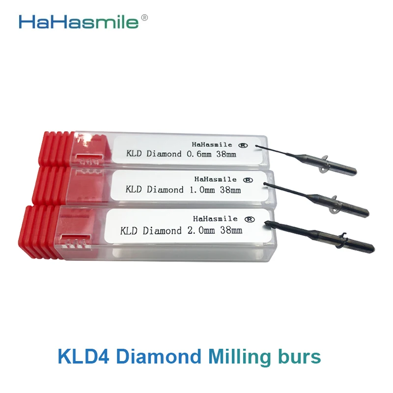 KLD4 Zirconia Milling Burs Cutters With DC Diamond Carbon Coating For Dental Zirconia Blocks Dental Burs 0.6mm/1.0mm/2.0mm 38mm