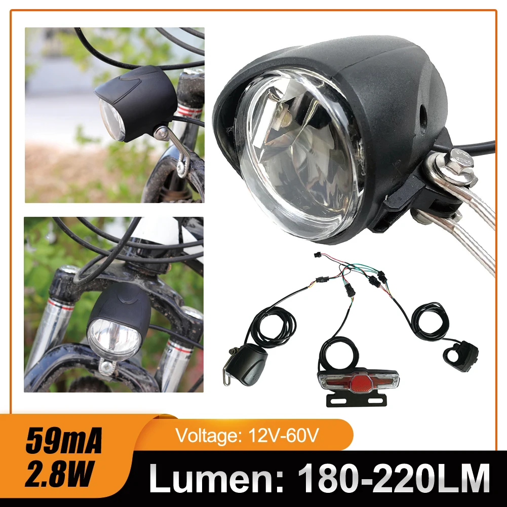 Electric Bike Front And Rear Light Set With Horn Switch Input 36V/48V Headlight And Tail Light Set For Electric Bicycles