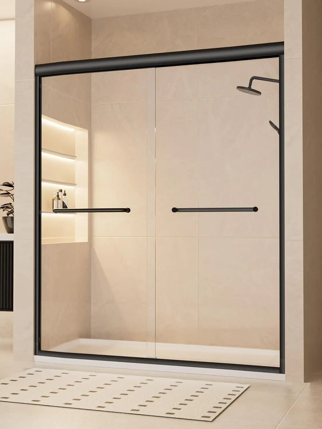 Semi-Frameless Sliding Shower Door 56-60" W x 72" H, Matte Black, Customized