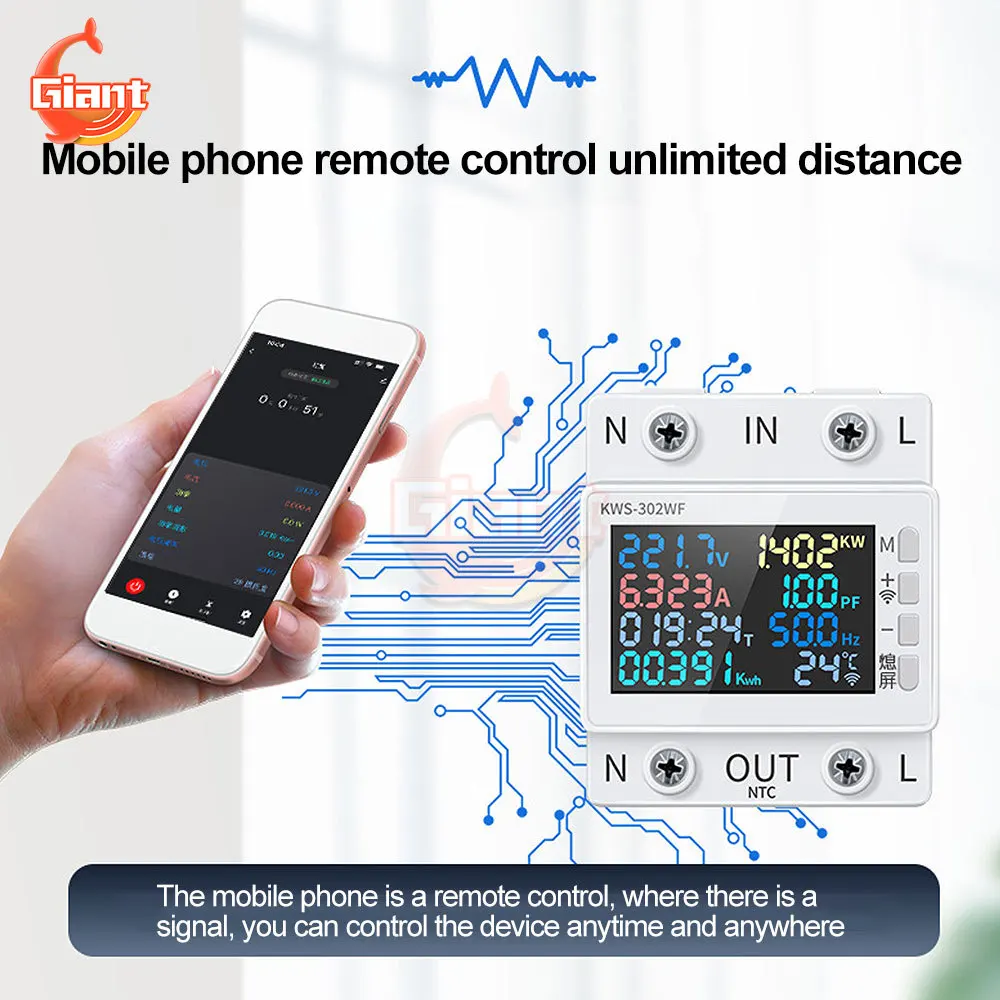AC170-300V Wifi Slimme Voltmeter Ampèremeter Digitale Power Energie Meter Tester App Afstandsbediening Elektrische Frequentie Factor Meter