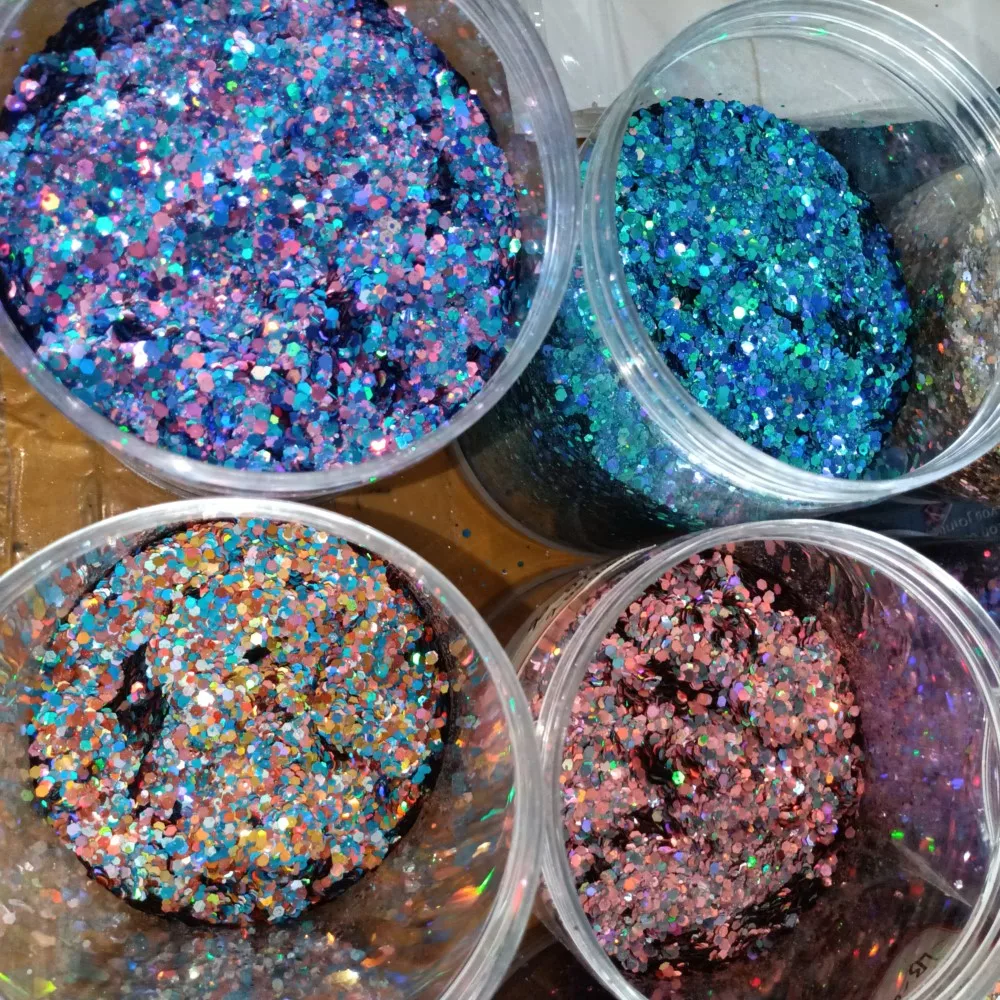 50g/Pack Holographic Chunky Nail Glitter Sequins Iridescent Mixed Hexagon Sparkly Slice Flakes Body/Eye/Manicure Glitter Powder