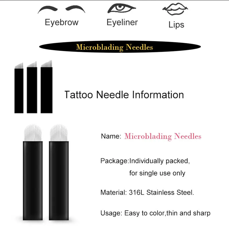 For Permanent Makeup Eyebrow Manual Pen 50pcs 0.18mm 12 14 16 Flex Manual Tebori Blades Microblading Flex U Shape Tattoo Needles