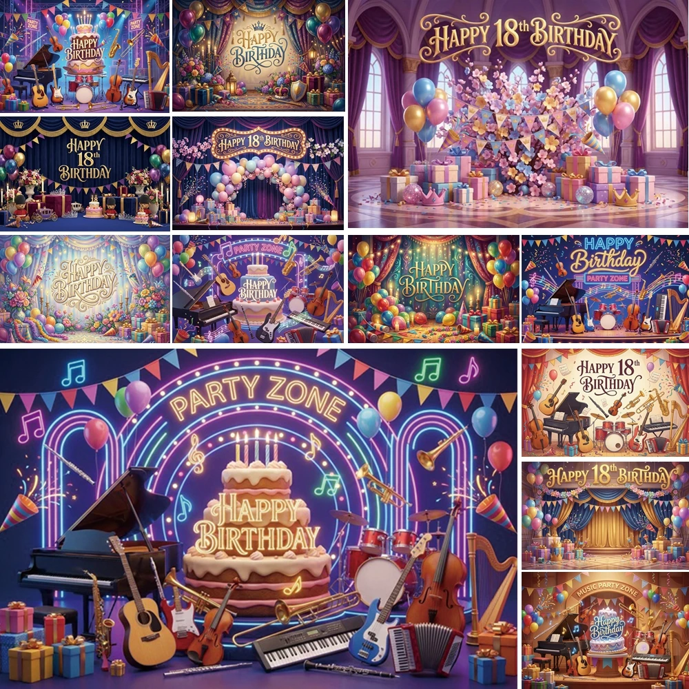 

MOON.QG Music Birthday Party Backgrounds For Photographs Instrument Balloon Cake Backdrop Accessories Photo Booth Photo Studio