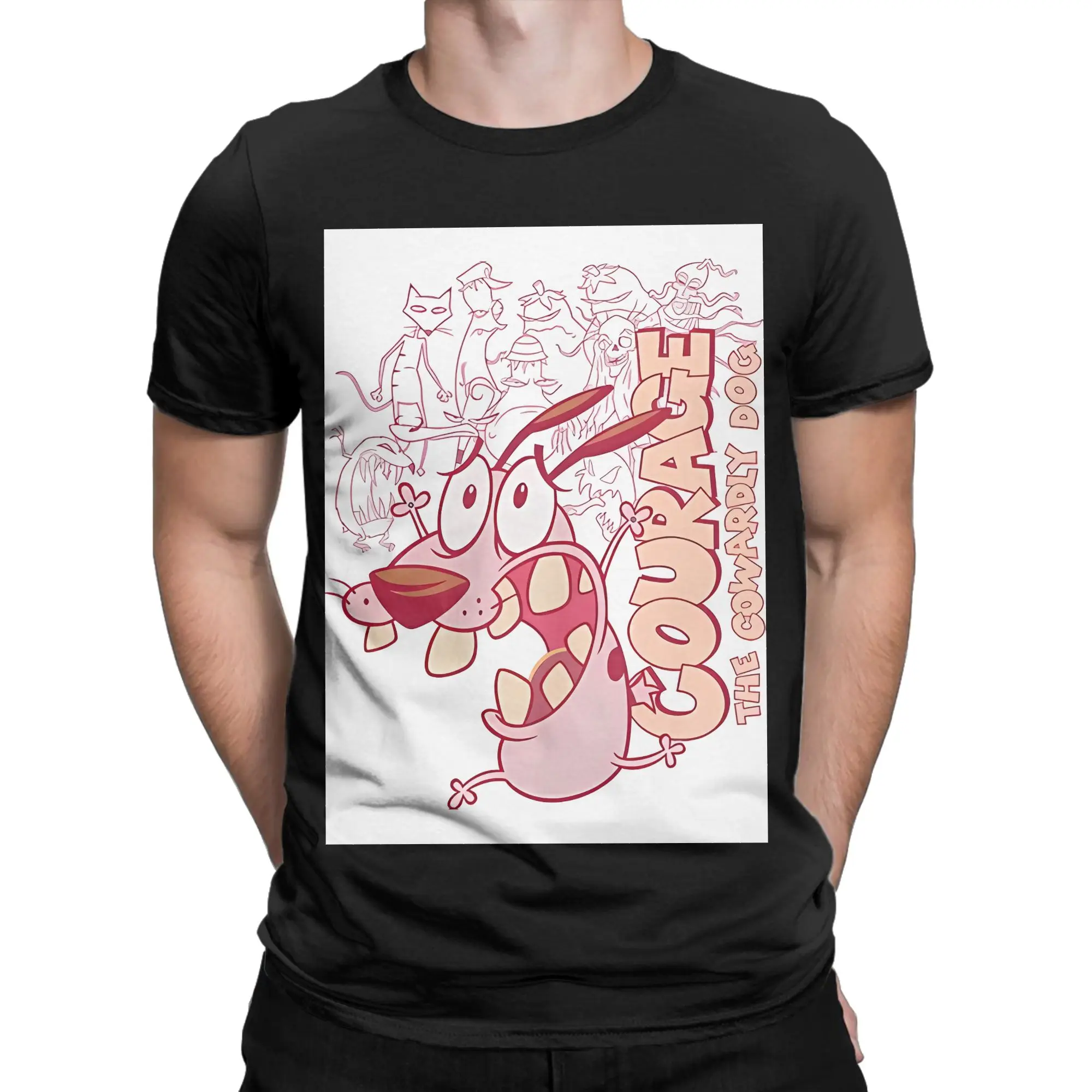 cCourage the Cowardly Dog Running Scared Cute Graphic Funny 100% Cotton T-Shirt cCourage the Cowardly Dog Tops Tees For Men