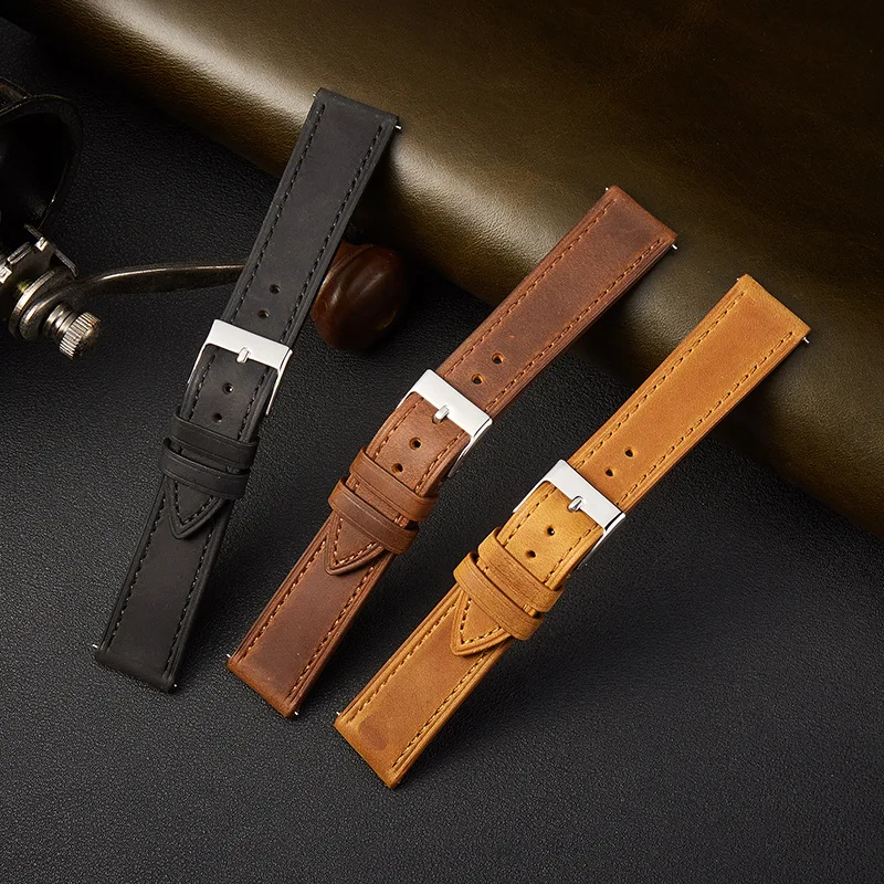 Crazy Horse Leather Watch Straps 18/19/20/21/22mm Cowhide Bracelet For Watch Men Women Vintage Wristband