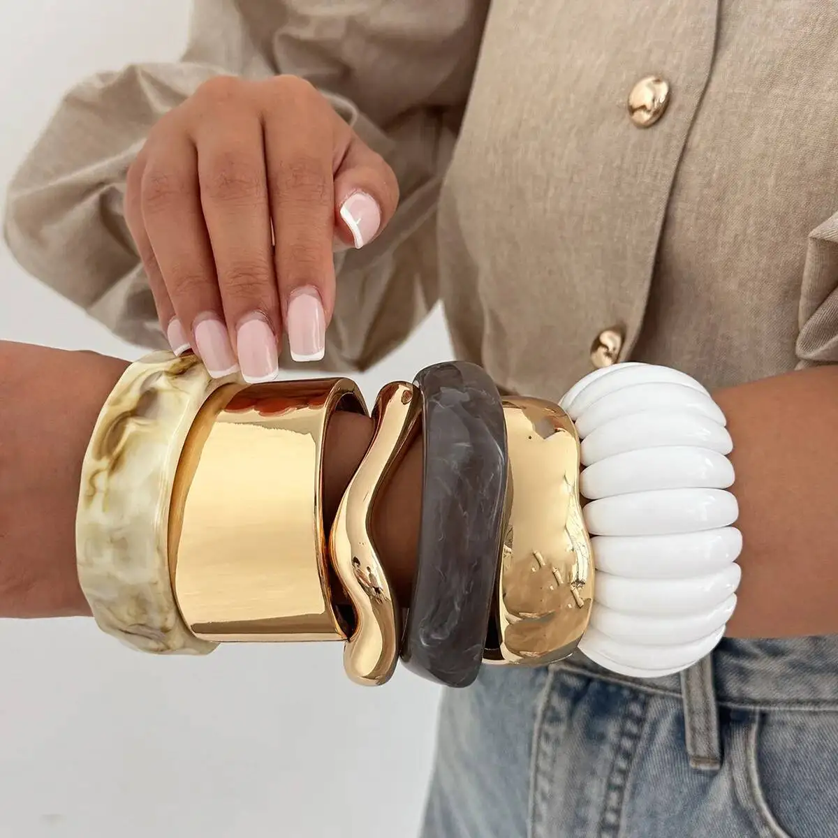 

6 Style Exaggerated Irregular Chunky Acrylic Resin Wide Bracelet Trend Creative Stackable Spring Bangle Grunge Rock Jewelry