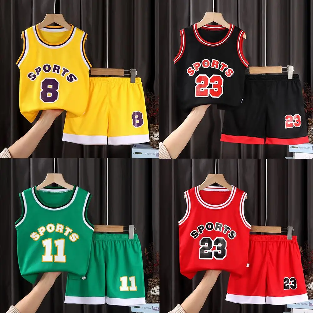 Kids Child Sports Basketball maillot Clothes Suit Children's Boy Sleeveless Jerseys Girl Vest + T-shirt Fashion Baby I9M0