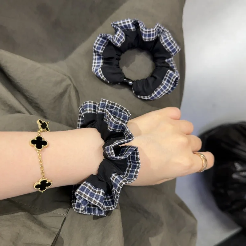 1pcs 2026 New Korean Plaid Small Scrunchie High Elasticity Hair Rings for Women Ponytail Bun Styling Vintage