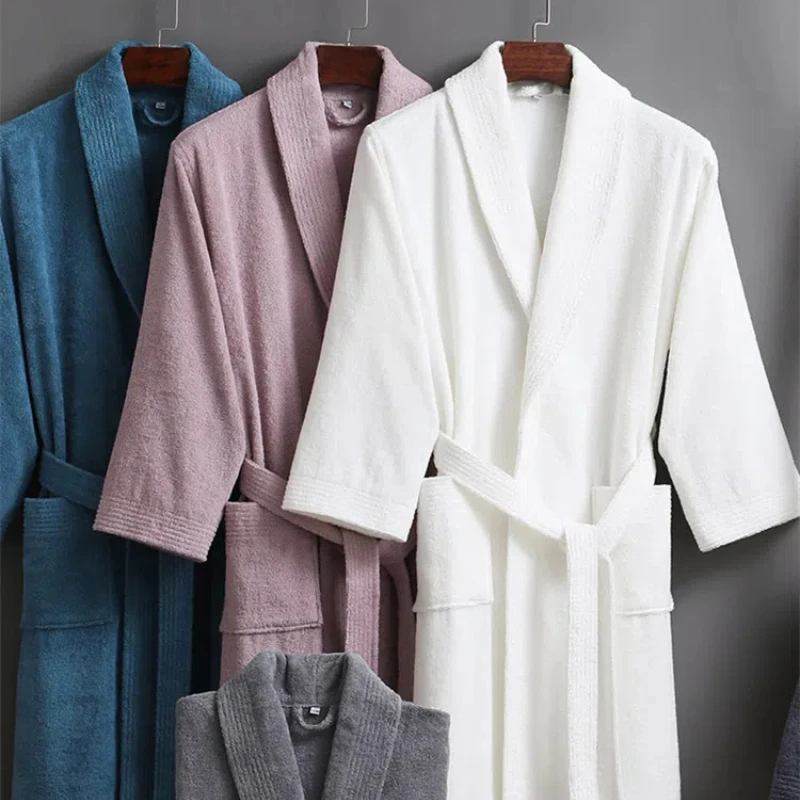 100% Cotton Terry Towel Bathrobe Robe Man And Women Kimono Dressing Gown Sleepwear Water Uptake Hotel Swimming Robe