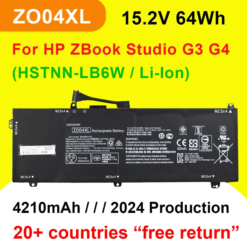 For HP ZBook Studio G3 G4 Series ZO04XL Laptop Battery HSTNN-LB6W HSTNN-CS8C 15.2V 64Wh 4210mAh In Stock With Tracking Number