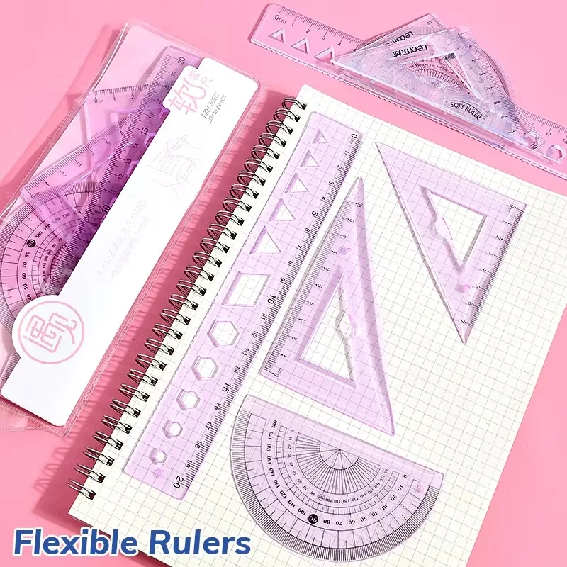 Flexible Ruler 20cm Soft Plastic Transparent PVC Drawing Tool for Kids Primary School Supplies Stationery Set Durable Creative