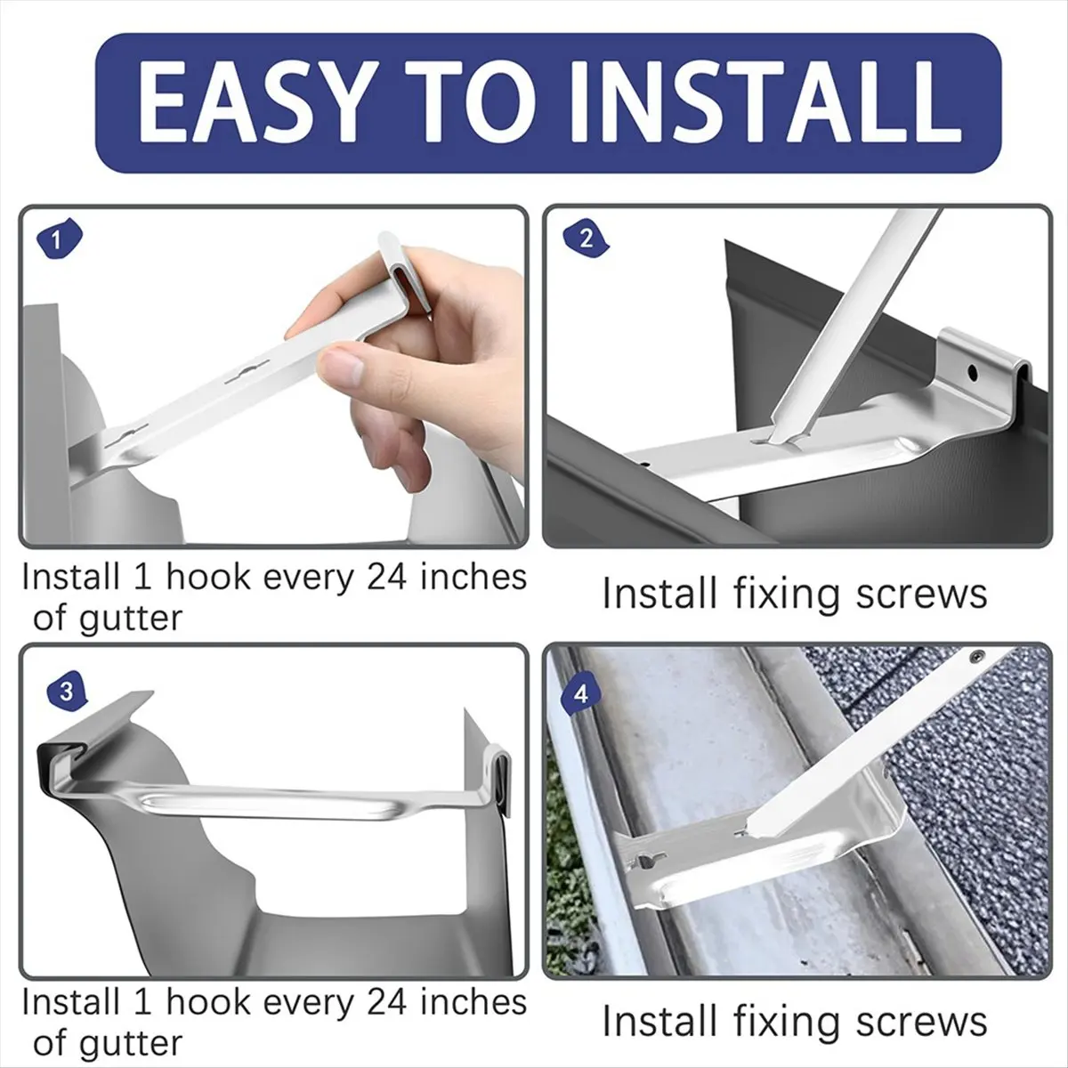 STOCK-30 Pcs 5inch Aluminum Roof Gutter Hangers 5inch Gutter Clips with Straps for Eavesless Fixing Aluminum and Steel Gutters