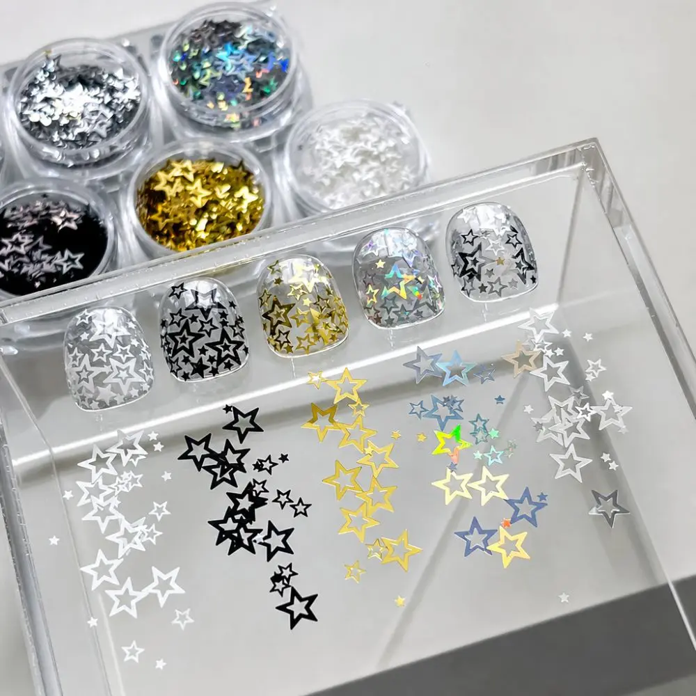 Hollow Out Five-pointed Star Glitter Nail Charms Colorful Minimalist Sequins Nail Decorations DIY Glitter Nail Accessories