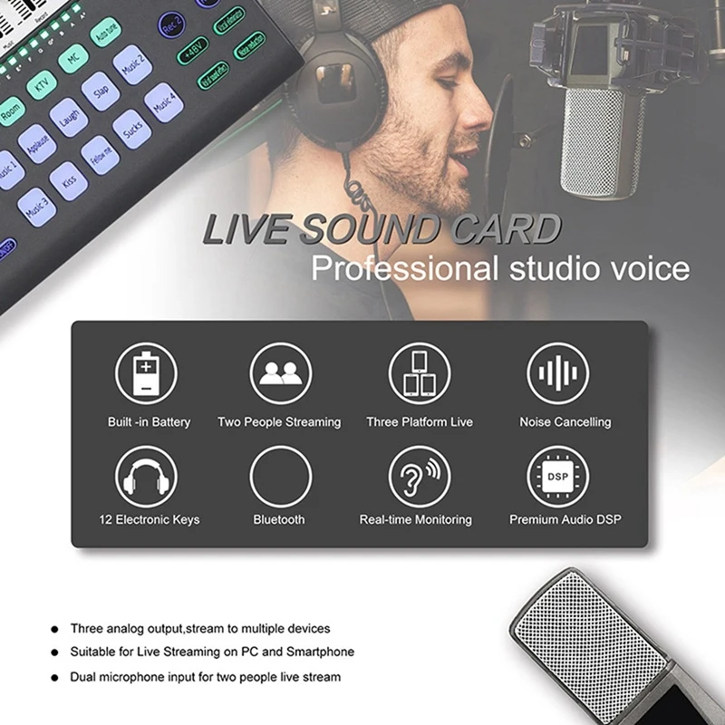 RISE-بودكاست ميكروفون كارت الصوت استوديو مكثف هيئة التصنيع العسكري لايف الصوت خلاط/مبدل الصوت/واجهة الصوت/خلاط الصوت