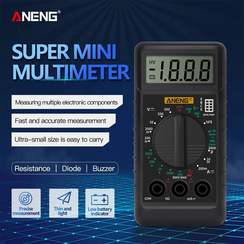 DT-182 Digital Mini Multimeter DC/AC Voltage Current Meter Handheld Pocket Voltmeter Ammeter Diode Triode Tester Multitester
