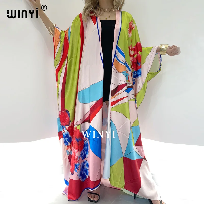 

WINYI summer dress 2021 Women Cardigan stitch robe KIMONO Cocktail sexcy Boho Maxi African Holiday Batwing Sleeve Silk Robe